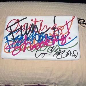 Roger Vivier white leather clutch with graffiti print